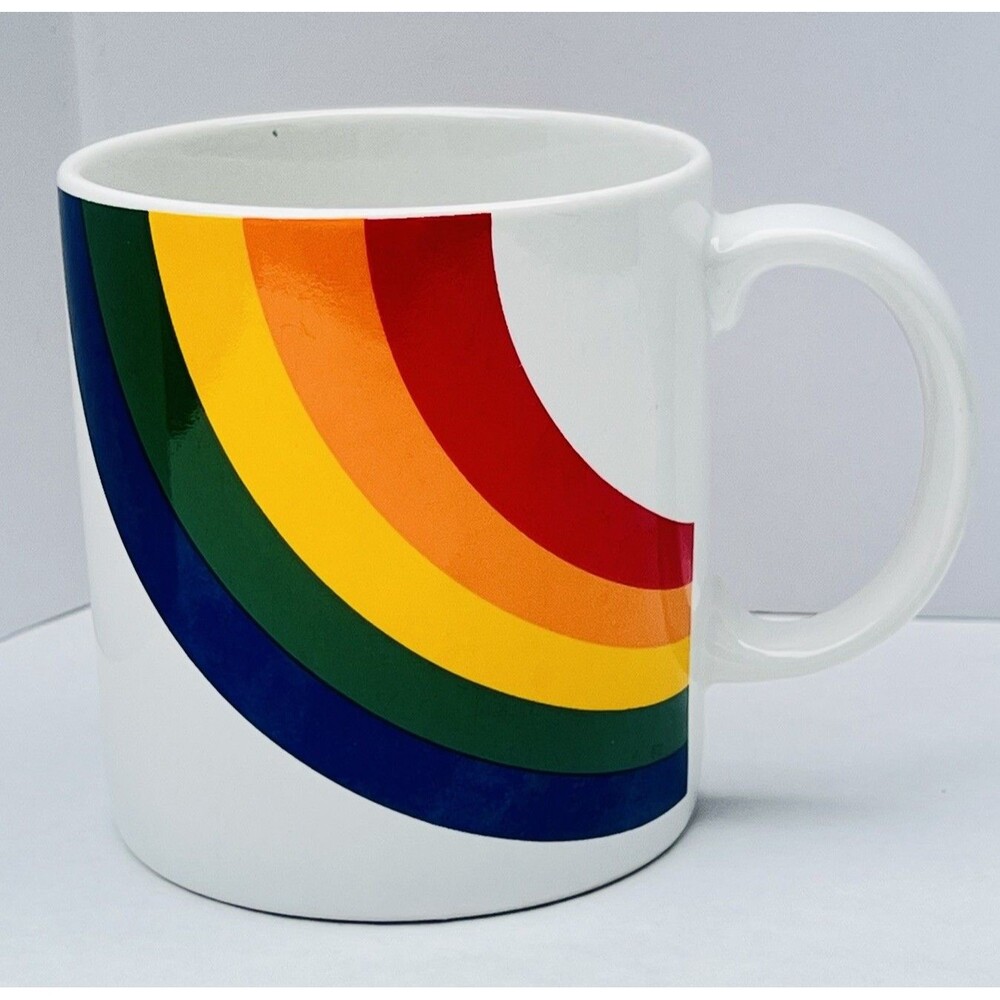 Vintage Retro 80s 1984 Rainbow Coffee Mug Stripes White FTD